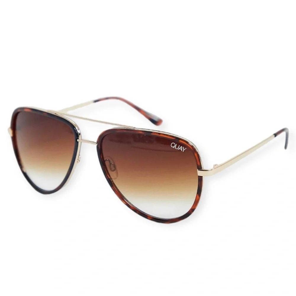 QUAY All In Sunglasses Tortoise Frame Brown Gradient Lenses Aviators Unisex NWT